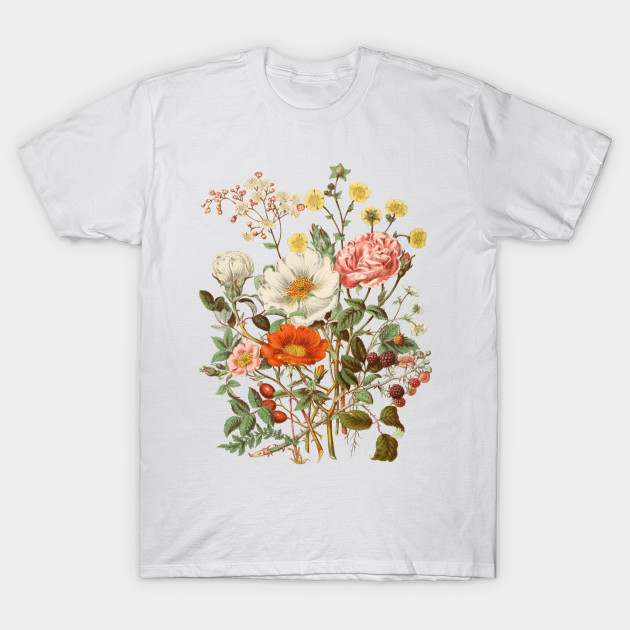 Rose & Wildflowers Vintage Botanical Illustration by Biophilia